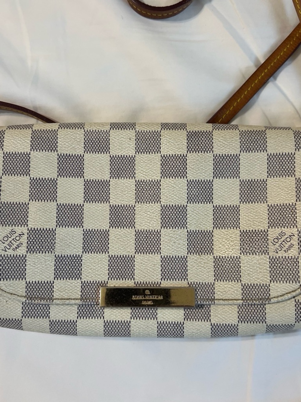 Louis Vuitton Damier Azur Checker Crossbody in White and Gray with Brown Trim
